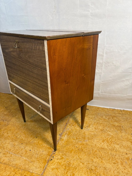 Image 1 of Mid Century Retro Teak & Lamination Cocktail Bar Cabinet (Circa 1950–1960)  A stunning and playful example of mid century design