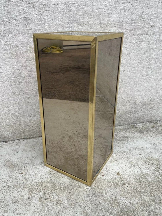 Image 1 of Pedestal/corner column in wood with chrome-plated, multi-faceted mirror finish