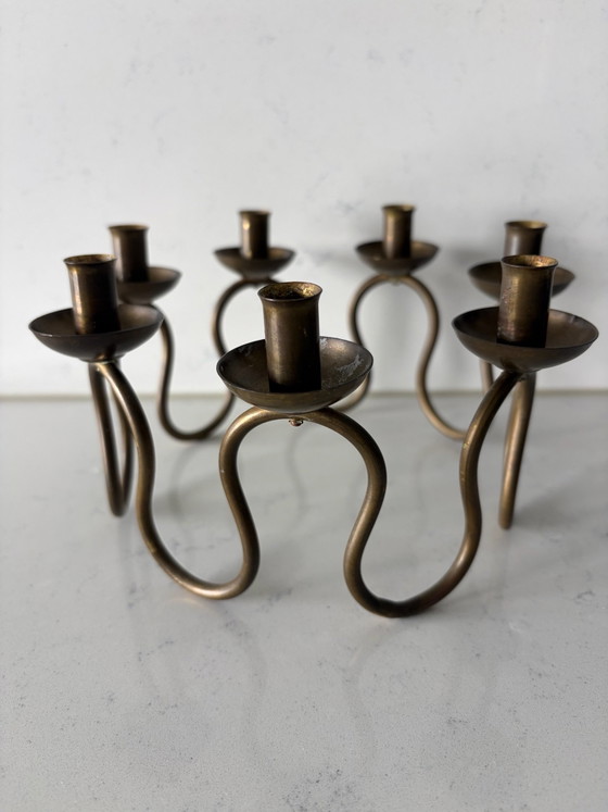 Portacandele vintage in ottone Lars Holmström, Arvika, 1950, Marrone (foto 2 di 8)
