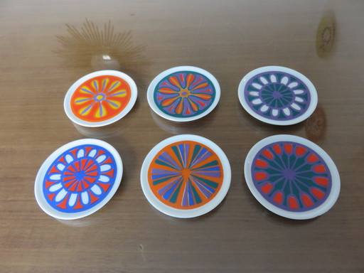 Série de 6 Dessous de Verre en Céramique, Pop, Vintage 70's, "Waechtersbach Western Germany"