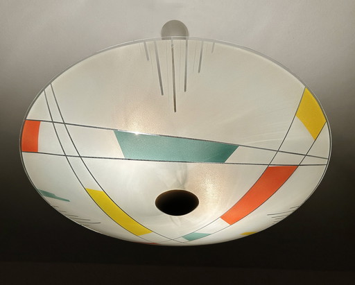 Large Vintage Glass Pendant Lamp, Mondrian Style