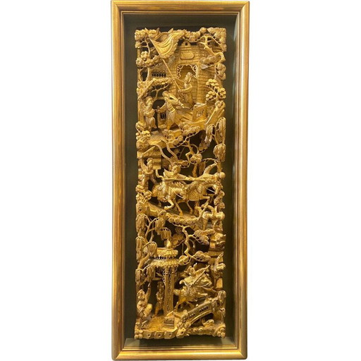 Panel de madera vintage tallado y dorado, China