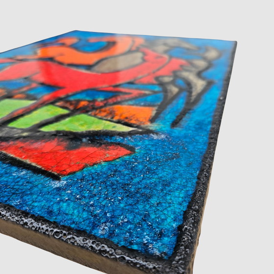 Image 1 of Ruscha Wandbild Keramik Wandkeramik Pferde Wandplatte Wandfliese Vintage 60er Midcentury Fat Lava Selten