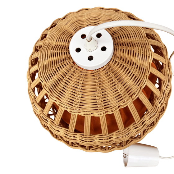 Image 1 of Ceiling lamp with wicker shade, Poland 1960s