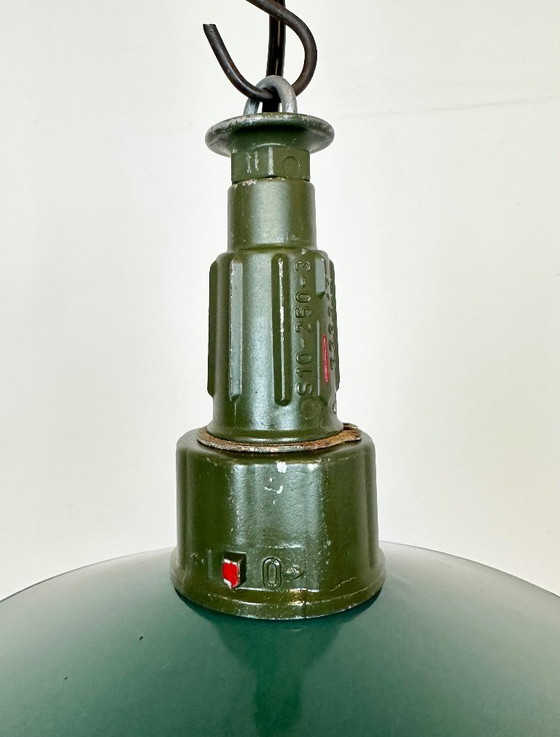 Image 1 of Industrial Petrol Enamel Military Pendant Lamp with Cast Aluminium Top, 1960s