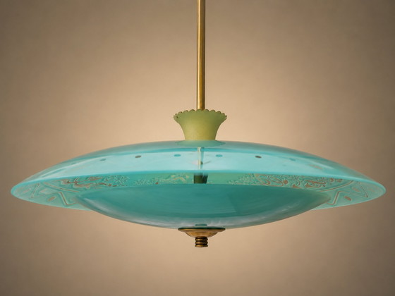 Image 1 of Italian pendant lamp in turquoise - Pietro Chiesa for Fontana Arte