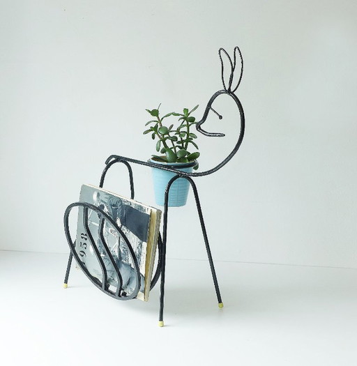 Vintage Metal BAMBI 50s 60s Metal Art Newspaper Rack Plant Stand