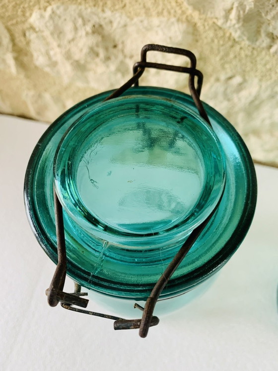 Image 1 of Pots en verre turquoise de Solidex, 1940s, ensemble de deux.