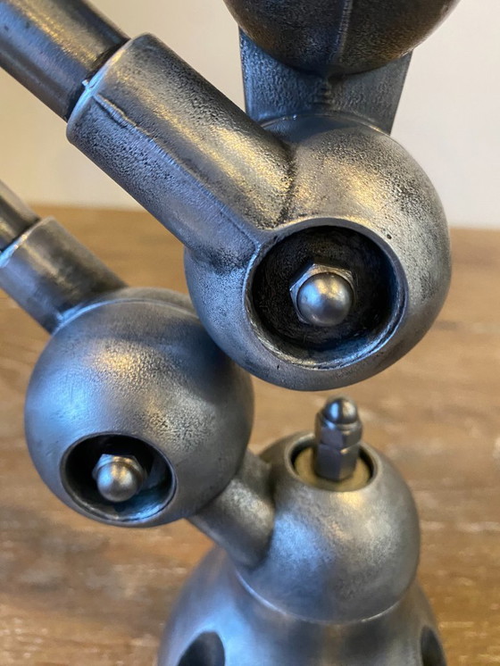 Image 1 of Lampe de bureau Jieldé jielde 2 bras de 40cm avec base étau graphite industriel Jean Louis Domecq 1950 vintage