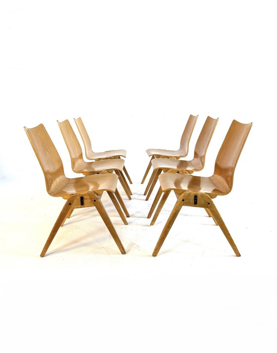 Image 1 of 6x vintage plywood eetkamerstoel ‘60