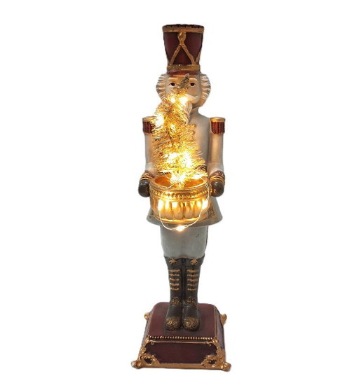 Vintage-Inspired Nutcracker Figurine with Illuminated Christmas Tree– 31 cm Tall