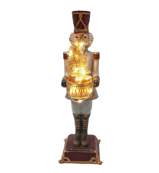 Image 1 of Vintage-geïnspireerd notenkrakerbeeldje met verlichte kerstboom – 31 cm hoog