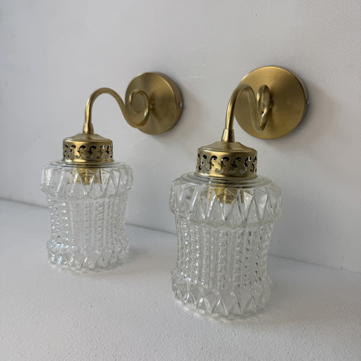 Pair of Vintage Molded Glass Wall Lights