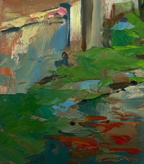 Original Oil Painting Rural Landscape Village Stream – Paintings & Drawings, Mdf (photo 7 of 10)