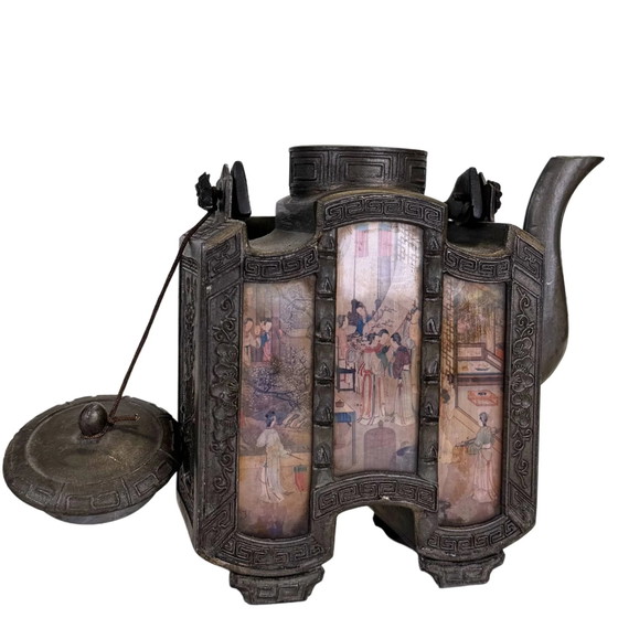 Antique Chinese Pewter Tea Set with Court Ladies & Symbolic Plum Blossom – Yan Yongli – Circa 1920 | (photo 3 of 10)