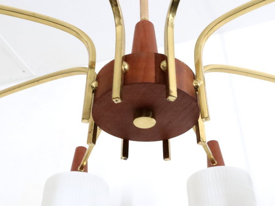 Image 1 of XL Lustre Vintage Design Danois Teck Verre Laiteux