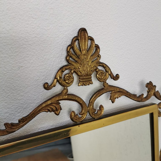 Image 1 of Vintage goudkleurige messing spiegel kuifspiegel schouwspiegel