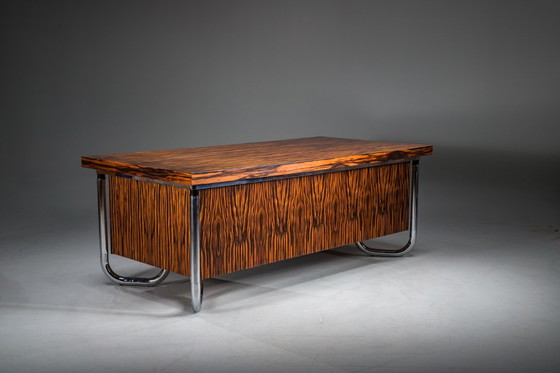 Image 1 of Makassar Ebony Executive Desk with Chromed Futuristic Legs, 1970s