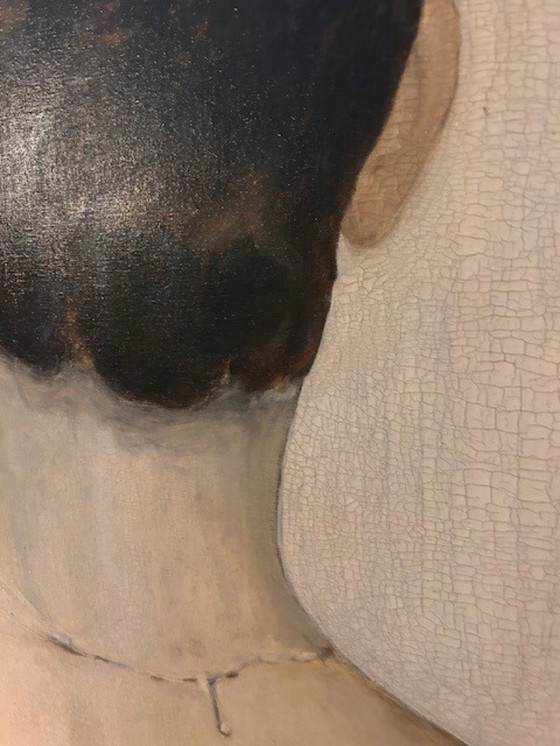 Image 1 of Título: Sin título – Mujer de espaldas Artista: Xavier Decaluwe Dimensiones: aprox. 80 x 100 cm Técnica: Óleo sobre lienzo Orige