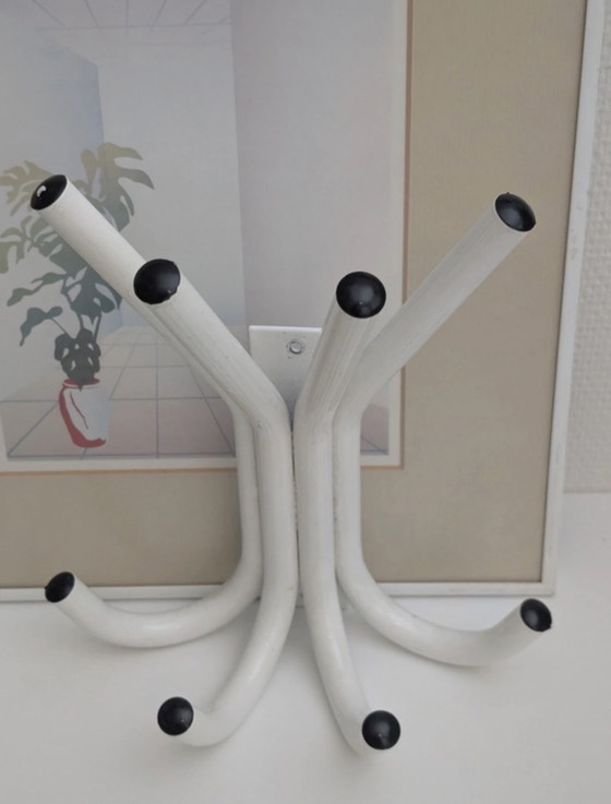 Image 1 of Vintage Wall Coat Rack Steel White Black 1980's