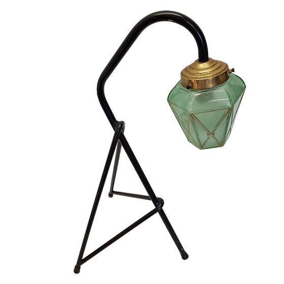 Vintage retro table lamp with green glass shade – Metal (photo 2 of 6)