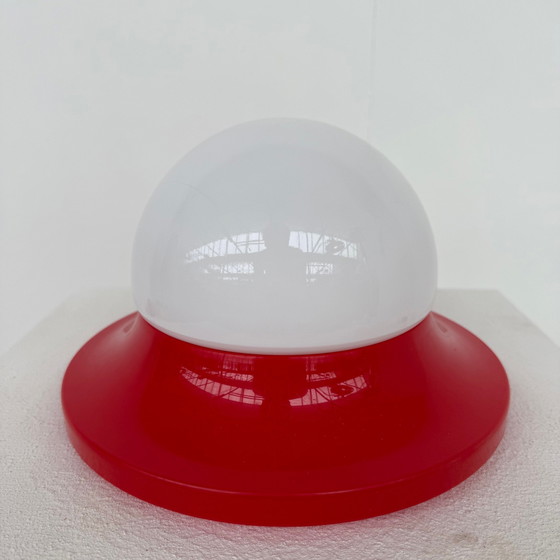 Image 1 of Ceiling/wall lamp round red 60s/70s