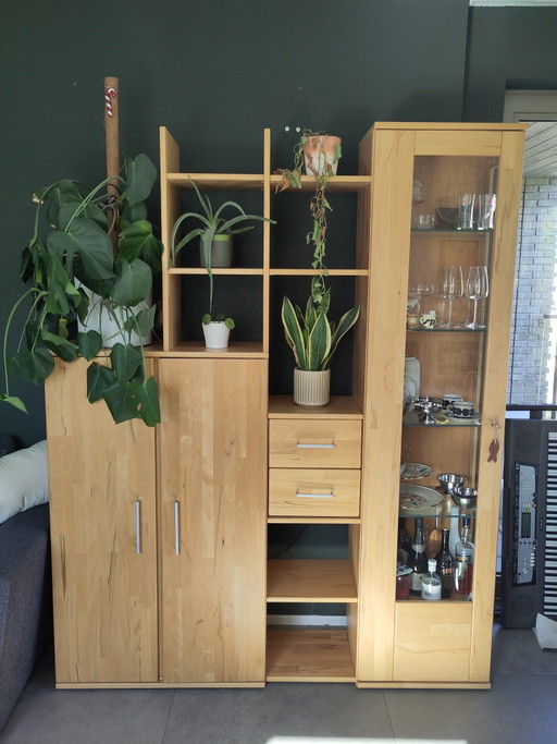 Massief beukenhouten woonkamerset. Geolied.