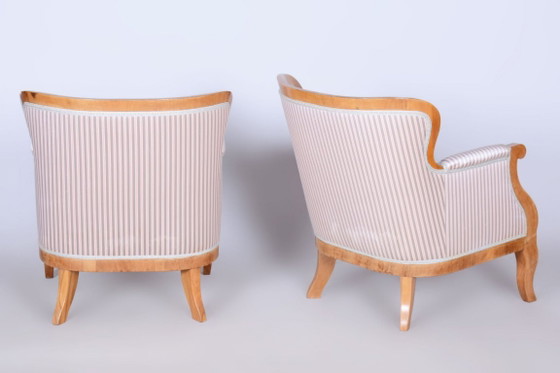 Set van twee gerestaureerde Biedermeier fauteuils, eiken-, sparren- en walnotenhout, Oostenrijk, jaren 1830 (photo 9 of 10)