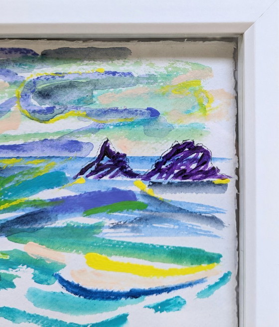 Image 1 of CAPE CORNWALL PRIEST COVE BRISONS SEASCAPE NIGEL WATERS ENCADRÉ SIGNÉ PLEIN AIR