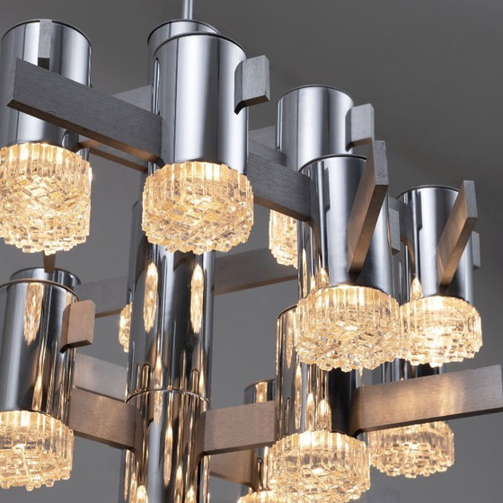Image 1 of Geometric chrome and crystal chandelier, Gaetano Sciolari, Italy, 1970s