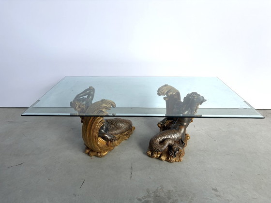 Vintage Gilt Wood Mermaid Coffee Table, 1960s – Glass (photo 11 of 11)