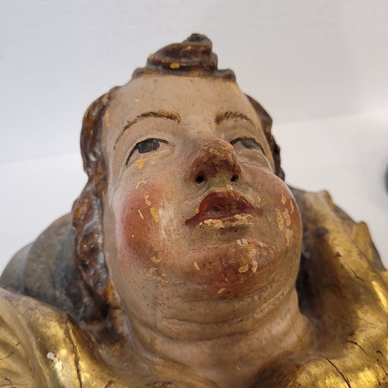 Image 1 of Paire de chérubins en haut-relief, bois polychrome, XVIIIe siècle - Espagne