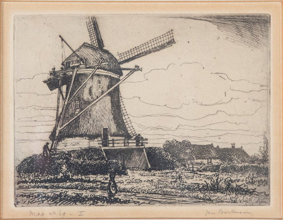 Image 1 of Jan Poortenaar – Dutch windmill landscape – etching – signed