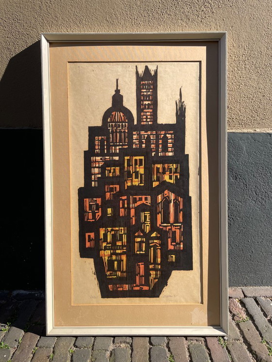 Image 1 of Akke Sins Pencil Signed Citscape Litho Vintage 1960s