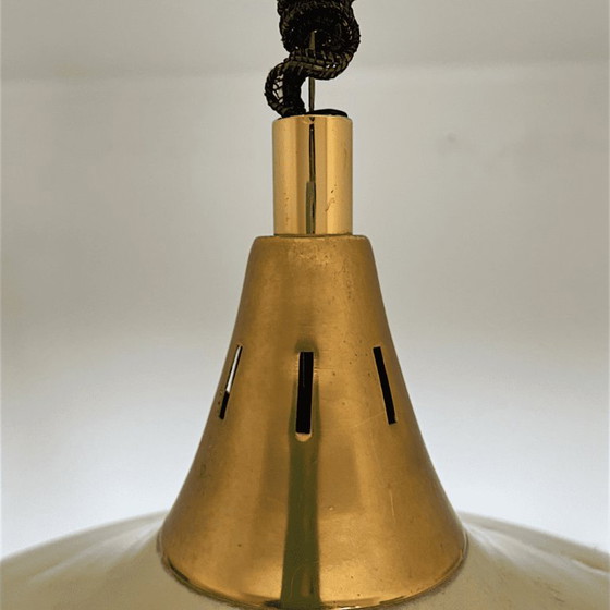 Mid Century Modern Retractable Metal And Pressed Glass Pull Down Pendant Lamp, 1960s-70s (photo 14 of 15)