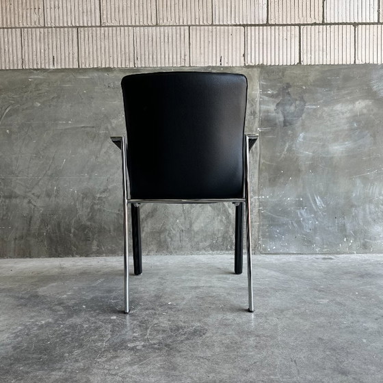 Image 1 of Set of 4 Leolux Cimarrone dining chairs – black leather & chrome