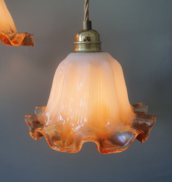 Set of Vintage Glass Pendant Lights. Floral / Flower-shaped Glass – Pendant lamps, Metal (photo 17 of 24)