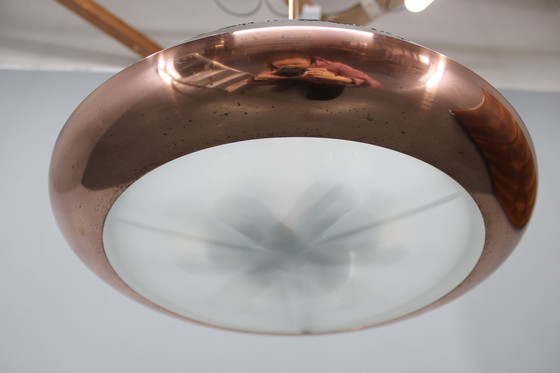 Image 1 of 1930s Bauhaus "UFO" Chandelier in Copper Finish by Josef Hurka, Czechoslovakia