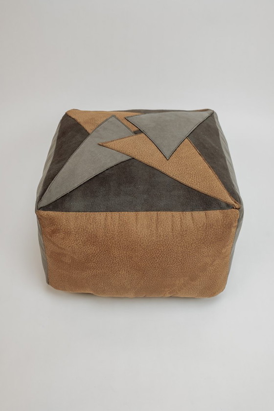 Image 1 of Vintage leather patchwork pouf