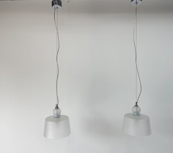 2 x Acquatinta Murano Glazen Hanglampen (Satijnen Afwerking) – Michele De Lucchi, Murano Glass (photo 6 of 14)