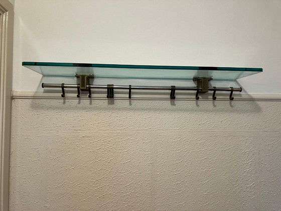 Image 1 of Ghyczy coat rack, étagere, glass shelf with brass supports