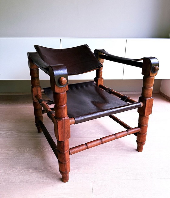 Set di 4 poltrone lounge vintage "Safari". Norik Voskanian. Tabriz. Iran. Legno. Pelle. Stile brutalista. (photo 6 of 10)