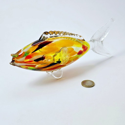 Vintage Murano Glass Fish Home Decoration | Colorful Hand Blown Art Glass From The 1970s | Multicolored Home Ornament | 24cm 