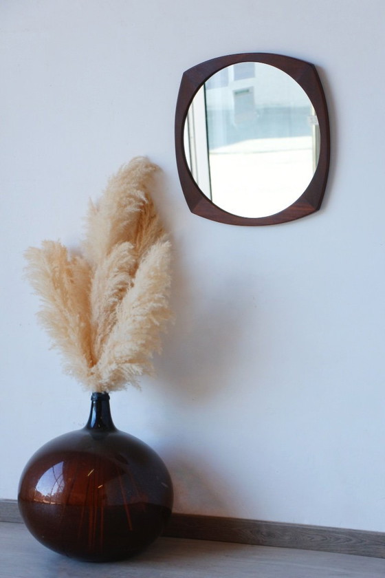 Image 1 of Vintage Round Mirror in Solid Teak - Scandinavian Design 1960