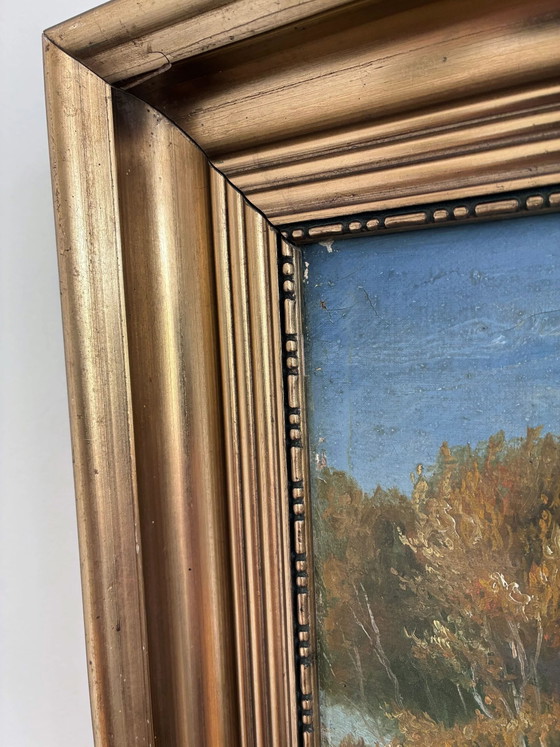 Image 1 of Peinture à l'huile originale vintage représentant un paysage de rivière