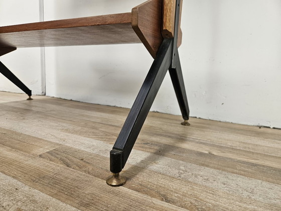 Image 1 of 1960s teak floor/sky bookcase with shelves and compartment