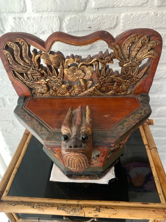 Image 1 of Antique 19th-C. Chinese Carved Wood Tea Caddy – Phoenix & Dragon Motifs 