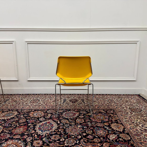 4x Sedia Vintage Gialla Matrix Krueger di Thomas Tolleson – Sedie da pranzo, Plastica, Cromo (photo 17 of 17)