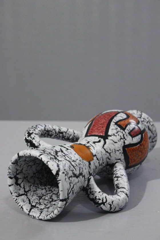 Image 1 of Vintage keramische vaas met kubistische abstractie op lava email 1950 Vallauris