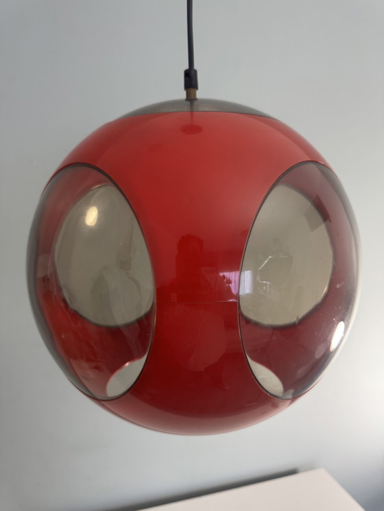 Image 1 of Vintage red space age lamp Bug Eye pendant lamp 1970s